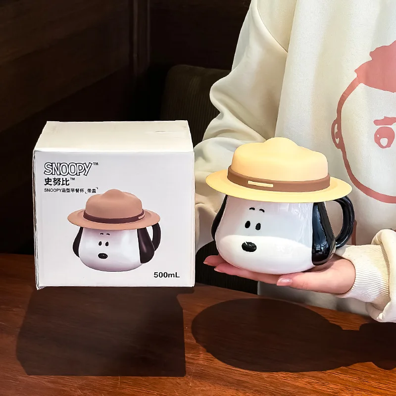 Anime Merchandise Ideas - スヌーピー麦わら帽子デザインの蓋とハンドル付きセラミックマグカップ、高級感のあるコーヒーカップ、自宅やオフィスに最適、キュートなピーナッツ柄のギフトに最適