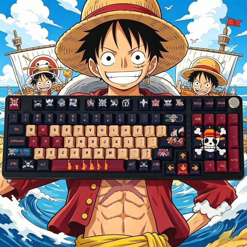 Keycap Artisan Anime - バンダイワンピースモンキー D. ルフィキーキャップセット Pbt 染料昇華カスタムテーマゲーミングオフィスメカニカルキーボードオリジナルファッション