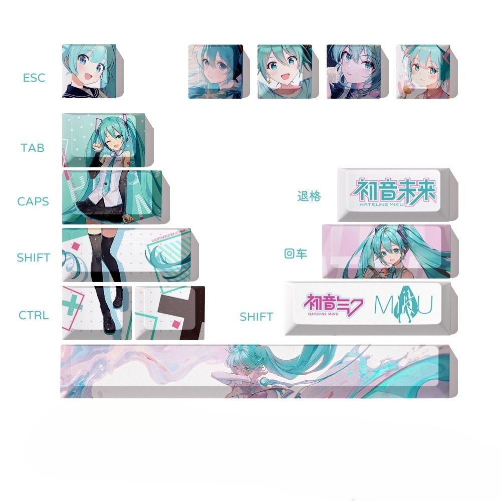 初音ミクキーキャップ、OEM高さPBT染料昇華メカニカルキー - Keycap Artisan Anime のレビューと価格
