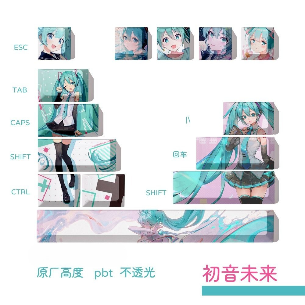 初音ミクキーキャップ、OEM高さPBT染料昇華メカニカルキー - Keycap Artisan Anime のレビューと価格